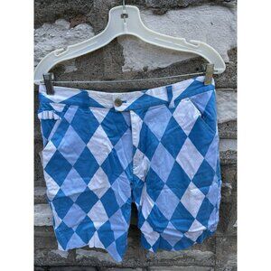 Royal & Awesome Shorts Mens Blue White Golf Argyle Preppy Caddie Diamond Loud 34